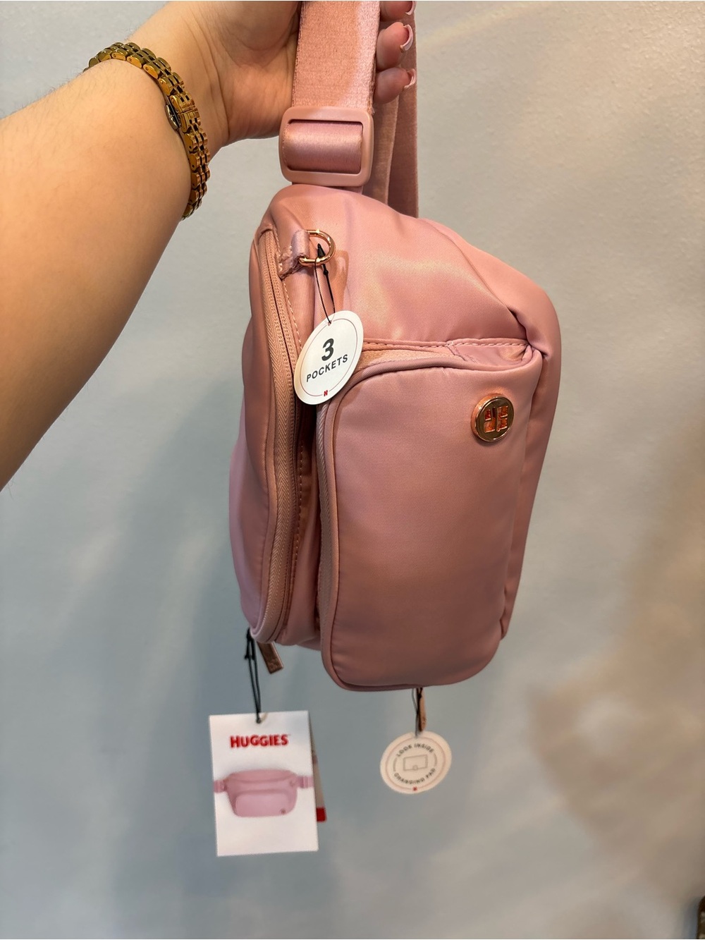 Huggies Women's Pink Crossbody Sling Bag with Three Pockets